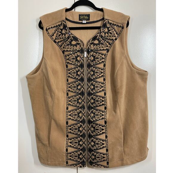 Bob Mackie Wearable Art Black Sequin & Embroidered Fleece Vest Tan 3X - Picture 8 of 9